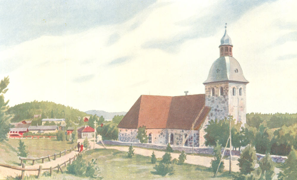 FINLAND. Kangasala village and Church 1908 old antique vintage print picture